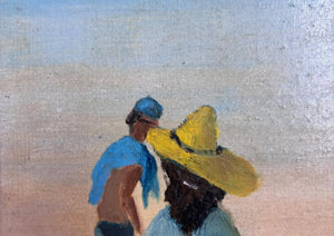 Brocante Gramon - Vintage Seaside oil painting  on canvas mounted on timber frame