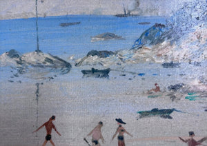 Brocante Gramon - Vintage Seaside oil painting  on canvas mounted on timber frame