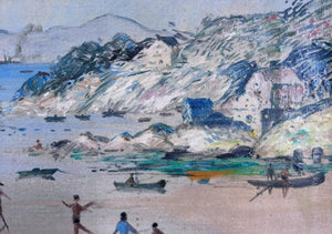 Brocante Gramon - Vintage Seaside oil painting  on canvas mounted on timber frame
