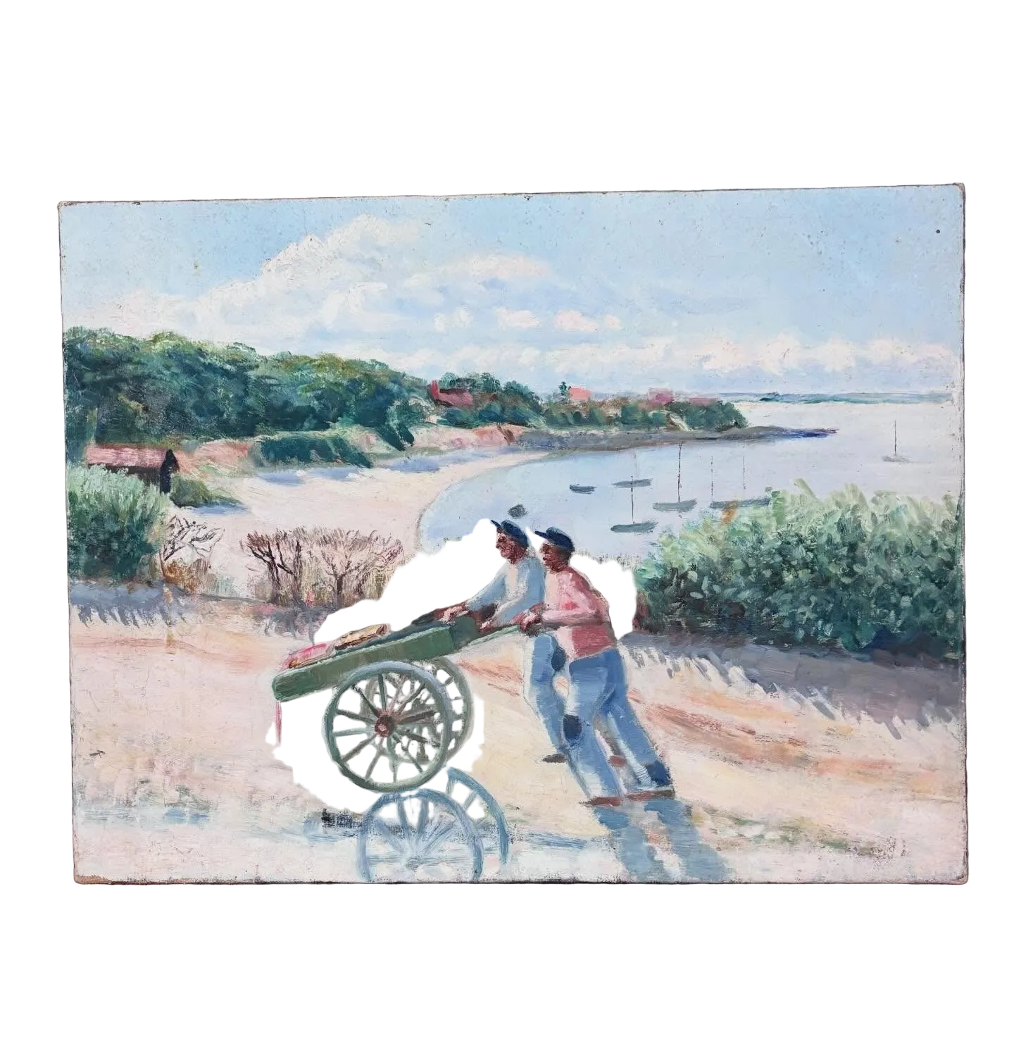 Brocante Gramon - Vintage French rural seaside scene painting on canvas