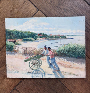 Brocante Gramon - Vintage French rural seaside scene painting on canvas