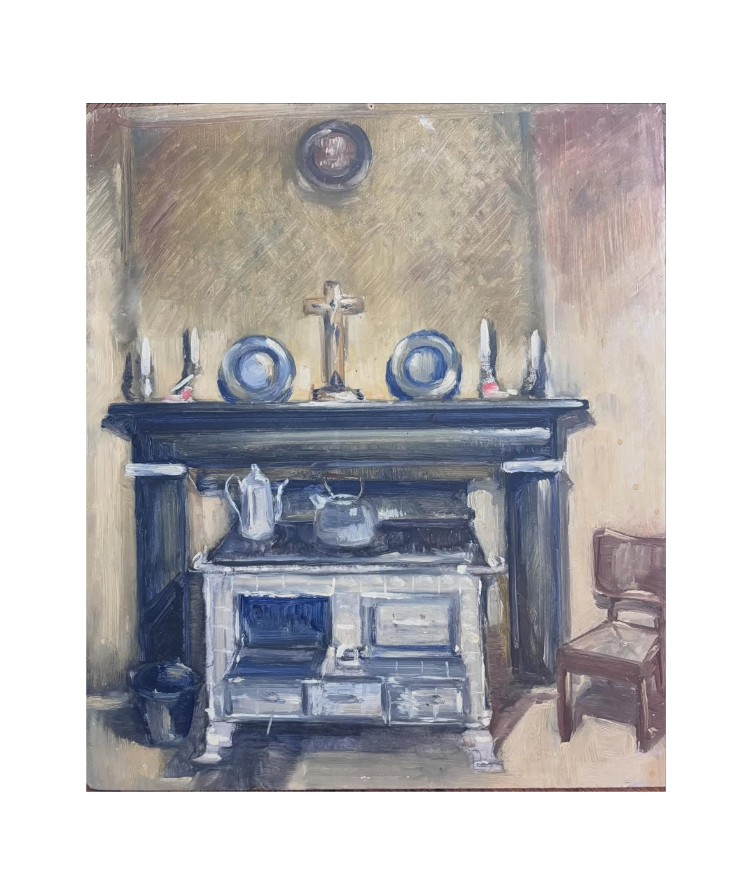 Brocante Gramon - Vintage French rural kitchen oil painting on board