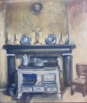 Brocante Gramon - Vintage French rural kitchen oil painting on board
