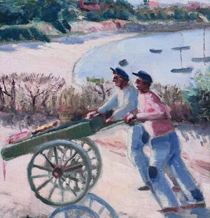 Brocante Gramon - Vintage French rural seaside scene painting on canvas