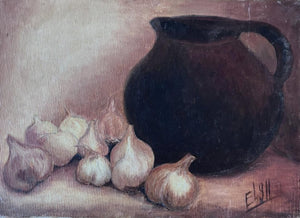 Brocante Gramon - Vintage French garlic still-life painting on canvas