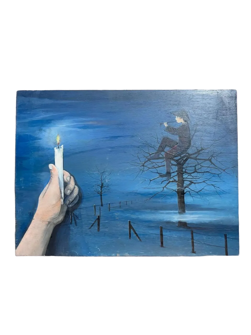 Brocante Gramon - Vintage French piper night scene oil painting on board