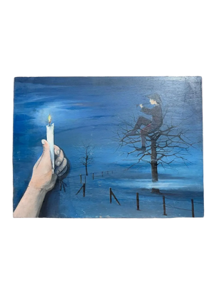 Brocante Gramon - Vintage French piper night scene oil painting on board