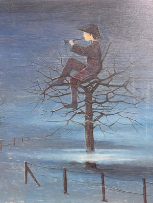Brocante Gramon - Vintage French piper night scene oil painting on board