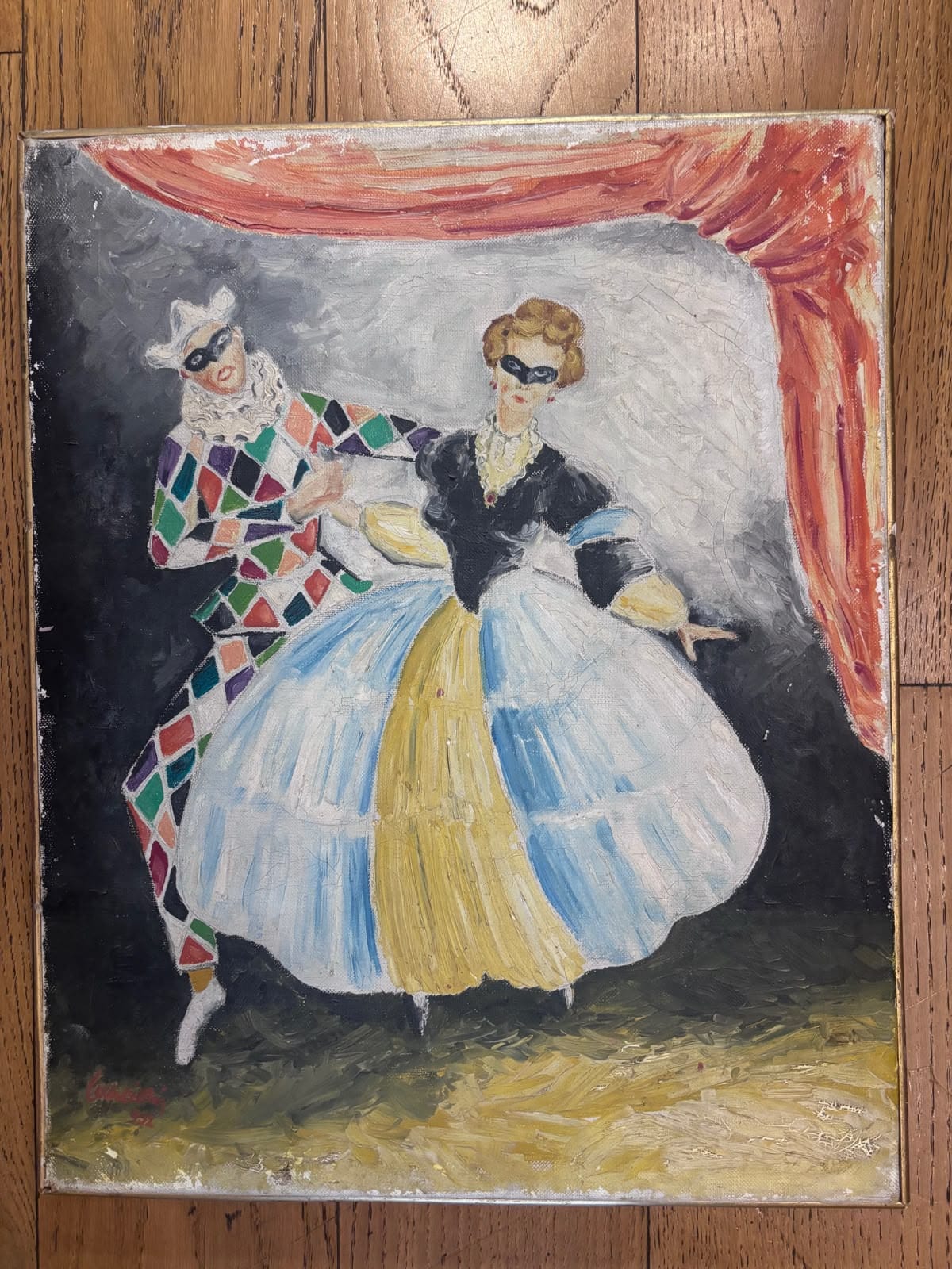 Brocante Gramon - Vintage Venetian Court Jester Painting