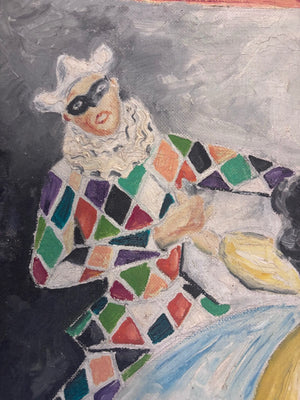 Brocante Gramon - Vintage Venetian Court Jester Painting