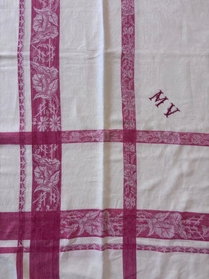 Brocante Gramon - Vintage French damask tablecloth monogrammed MV