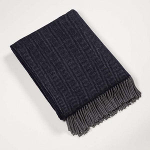 Brocante Gramon - Merino Cashmere Throw - Navy Herringbone