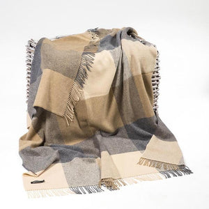 Brocante Gramon - Merino Cashmere Throw - Taupe Large Check