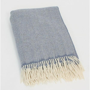 Brocante Gramon - Merino Cashmere Throw - Blue Herringbone