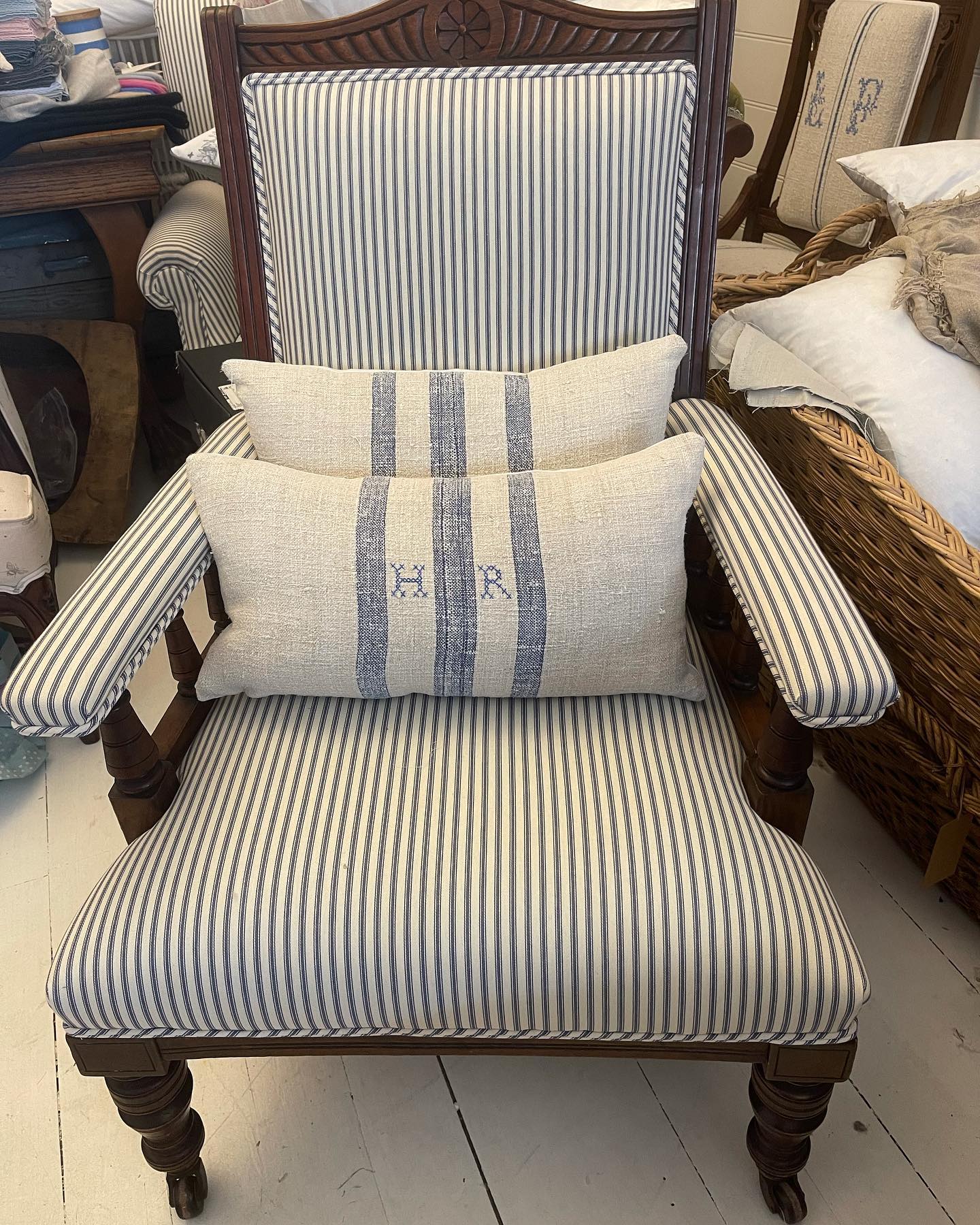 Brocante Gramon - European Linen Ticking Armchair