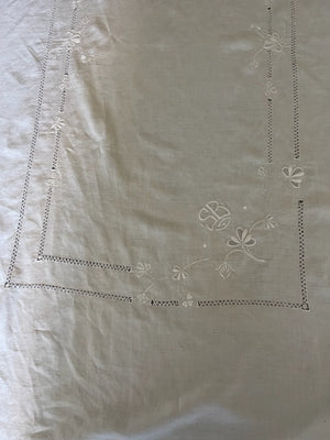 Brocante Gramon - Vintage White Linen Tablecloth #SB