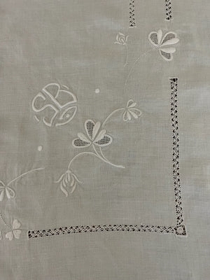 Brocante Gramon - Vintage White Linen Tablecloth #SB