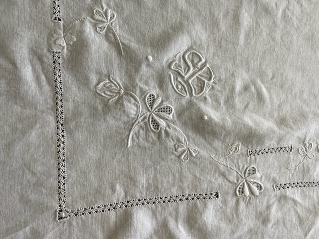 Brocante Gramon - Vintage White Linen Tablecloth #SB