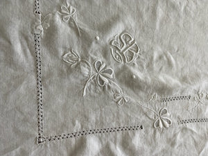 Brocante Gramon - Vintage White Linen Tablecloth #SB