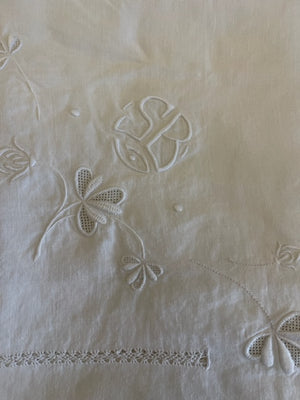 Brocante Gramon - Vintage White Linen Tablecloth #SB