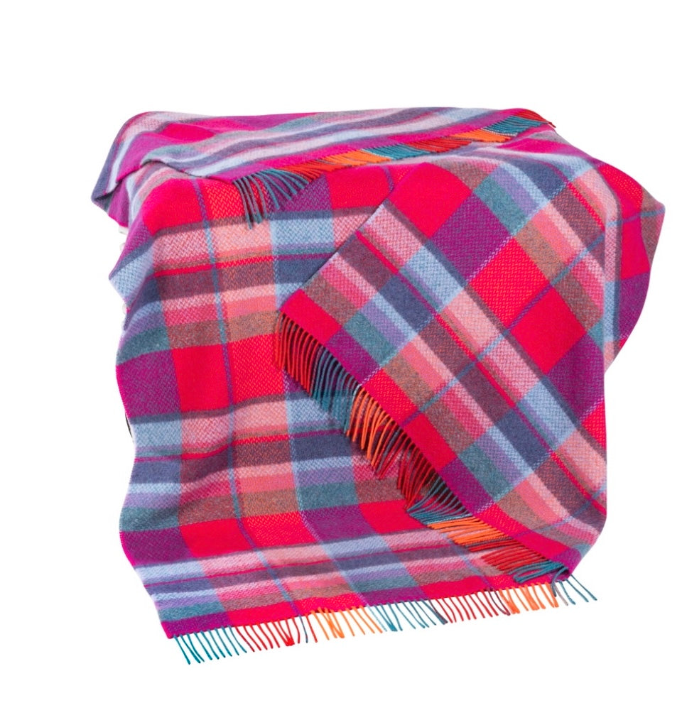 Brocante Gramon - Merino Cashmere Throw - Orange / Cerise / Multi Overcheck