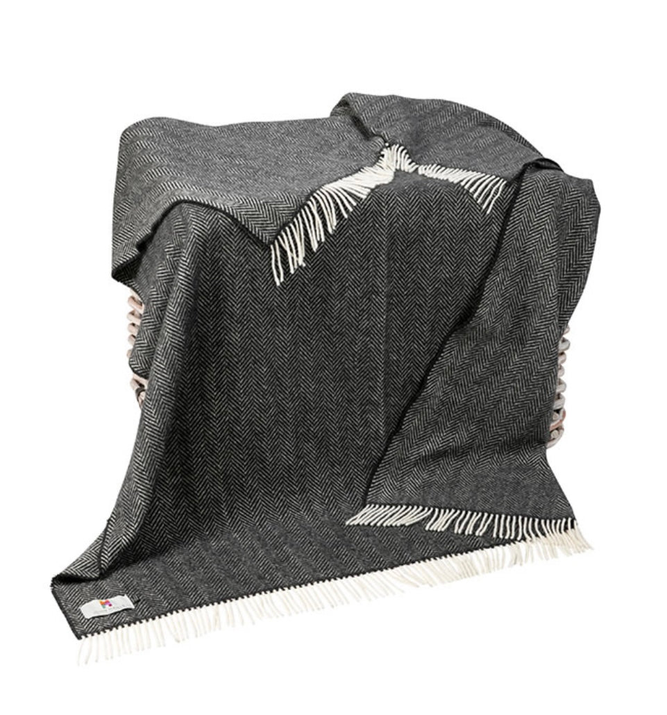 Brocante Gramon - Merino Cashmere Throw - Charcoal Herringbone