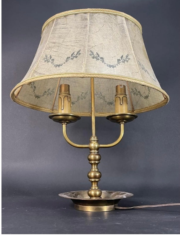 Brocante Gramon - Antique French brass two light Briolette lamp