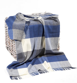 Brocante Gramon - Merino Cashmere Throw - Blue, Demin + White Large Check