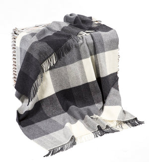 Brocante Gramon - Merino Cashmere Throw - Grey + White Herringbone Large Check