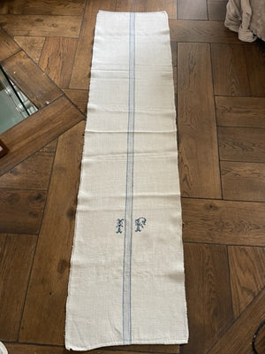 Brocante Gramon - Antique Hungarian Grain Sack Linen Table Runner - monogrammed 'IP'