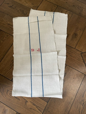 Brocante Gramon - Antique Linen Table Runner - monogrammed 'BJ'