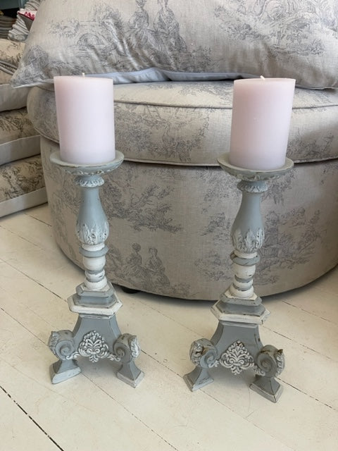 Brocante Gramon - Shabby Chic Wooden Candlesticks