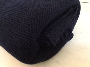 Brocante Gramon - Waffle Stitch 4-Ply Cashmere Blanket Throw - Navy