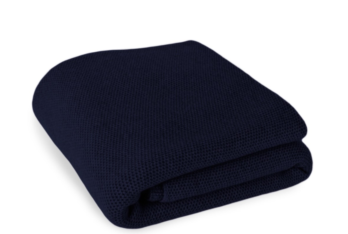 Brocante Gramon - Waffle Stitch 4-Ply Cashmere Blanket Throw - Navy
