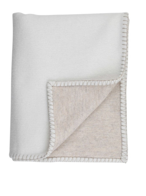 Brocante Gramon - Cashmere/Merino Reversible Blanket Stitched Bed Throw - Ecru / Driftwood