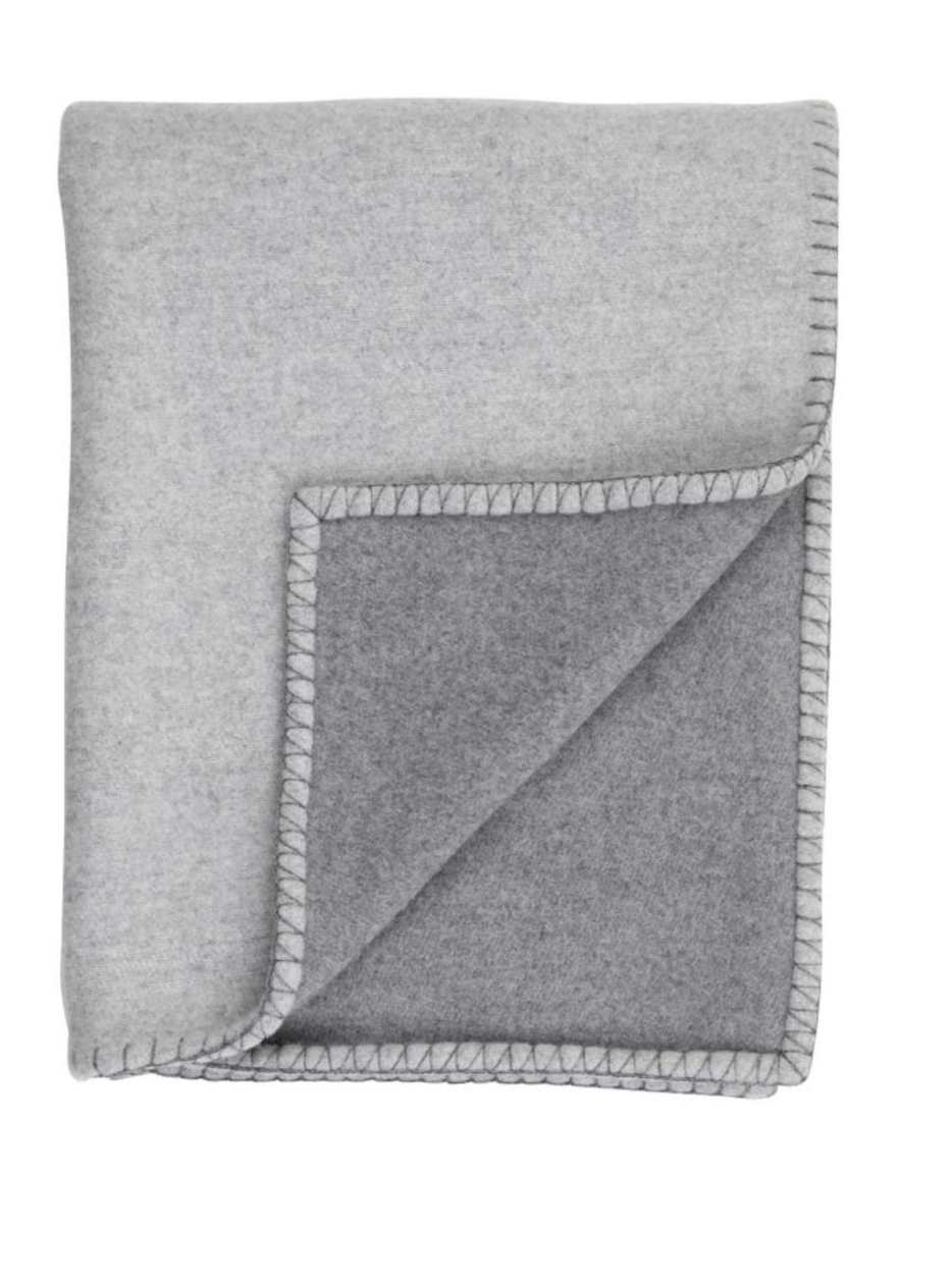 Brocante Gramon - Cashmere/Merino Reversible Blanket Stitched Bed Throw - Silver / Grey