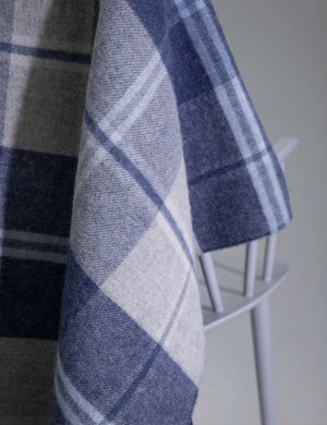 Brocante Gramon - Lambswool Double Face Check Throw | Blue + Cream Windowpane