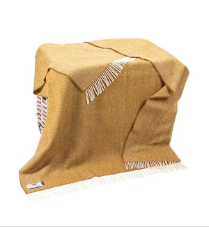 Brocante Gramon - Merino Cashmere Throw - Mustard Herringbone