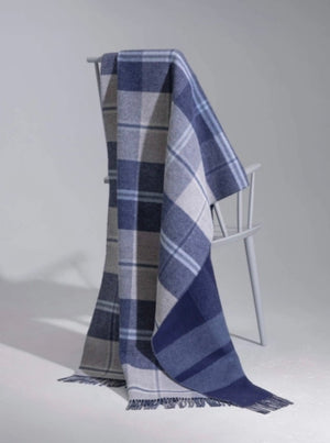 Brocante Gramon - Lambswool Double Face Check Throw | Blue + Cream Windowpane