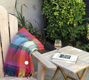 Brocante Gramon - Merino Cashmere Throw - Bright Yellow, Pink + Turquoise Check