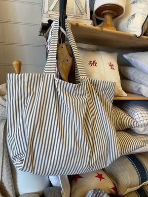 Brocante Gramon - Ticking Striped Tote Bags - Antique French Linen
