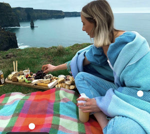 Brocante Gramon - Merino Cashmere Throw - Bright Yellow, Pink + Turquoise Check