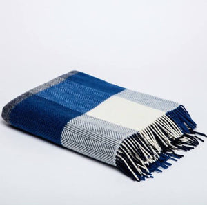 Brocante Gramon - Merino Cashmere Throw - Blue, Demin + White Large Check