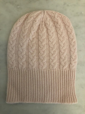 Brocante Gramon - SCA 3-ply Beanies | Palest Pink Cable Knit