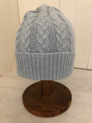 Brocante Gramon - SCA 3-ply Beanies | Duck Egg Blue Cable Knit