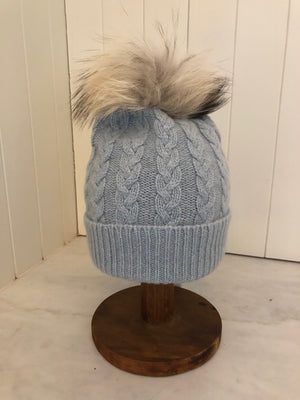 Brocante Gramon - SCA 3-ply Beanies | Duck Egg Blue Cable Knit