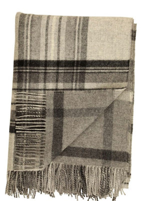 Brocante Gramon - Lambswool Double Face Check Throw | Grey