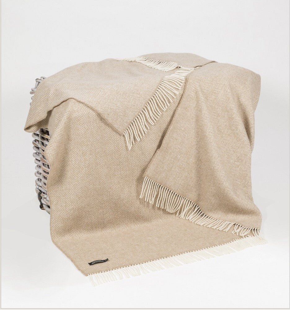 Brocante Gramon - Merino Cashmere Throw - Beige Herringbone