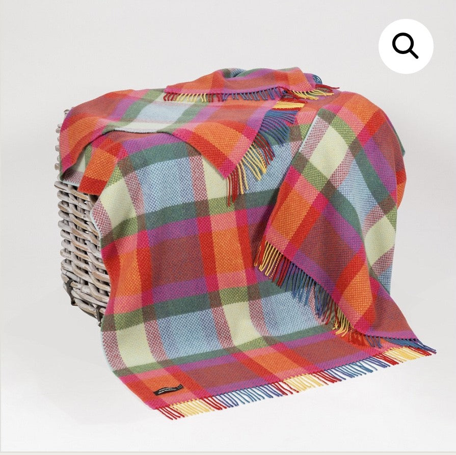 Brocante Gramon - Merino Cashmere Throw - Bright Yellow, Pink + Turquoise Check