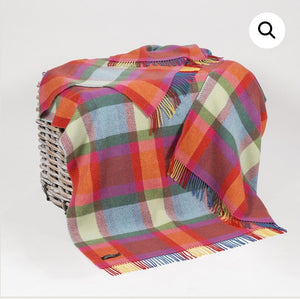 Brocante Gramon - Merino Cashmere Throw - Bright Yellow, Pink + Turquoise Check